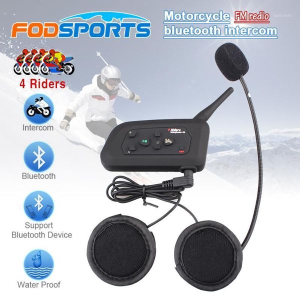 

hard microphone fodsports fm v4 wireless bluetooth interphone motorcycle helmet intercom headset for 4 riders intercomunicador1