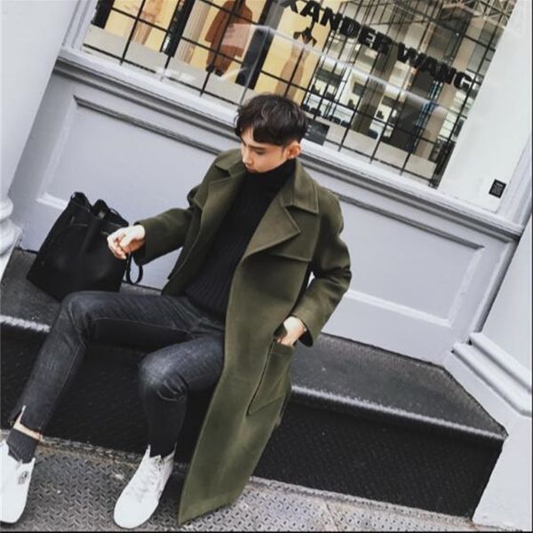 

2021 new winter men's fleece coat with long-standing youth trend casual woolen coat. l02p, Black