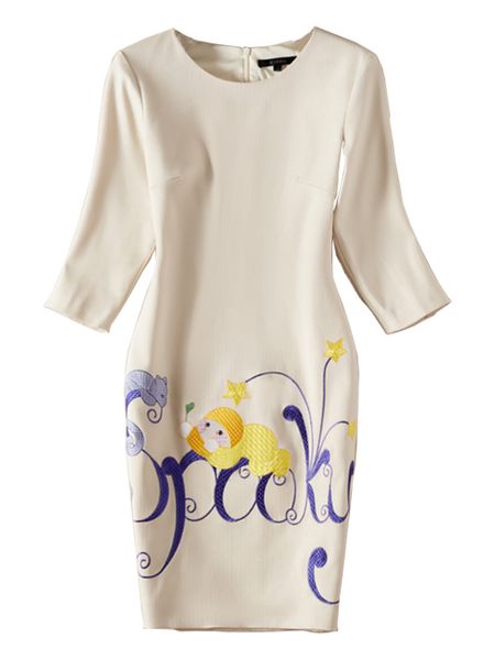 

lovely baby and words embroidery women sheath dress o-neck party dresses, White;black
