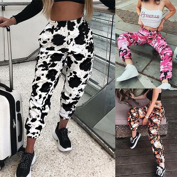 

fashion women camo cargo pants high waist hip hop trouser ladies army combat camouflage jogging long sweatpants1, Black;white