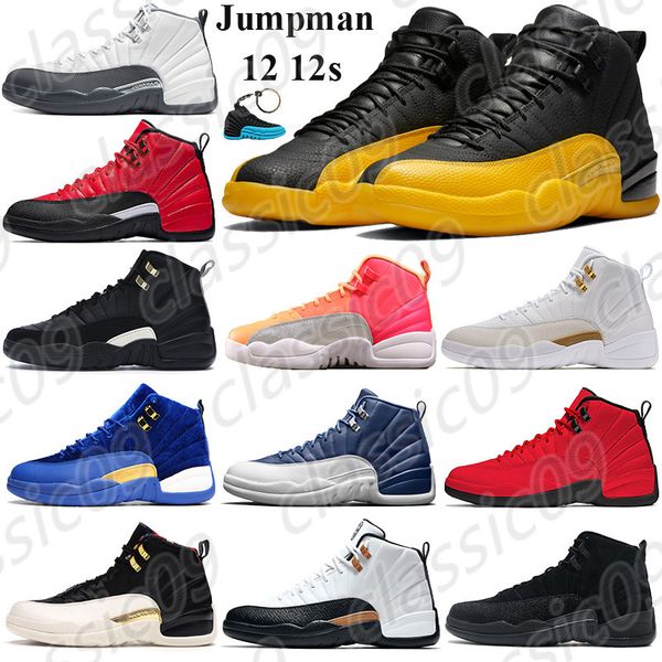 

new 12 12s jumpman basketball shoes the master sunrise university gold sneakers with keychain tag white dark grey reverse taxi trainers