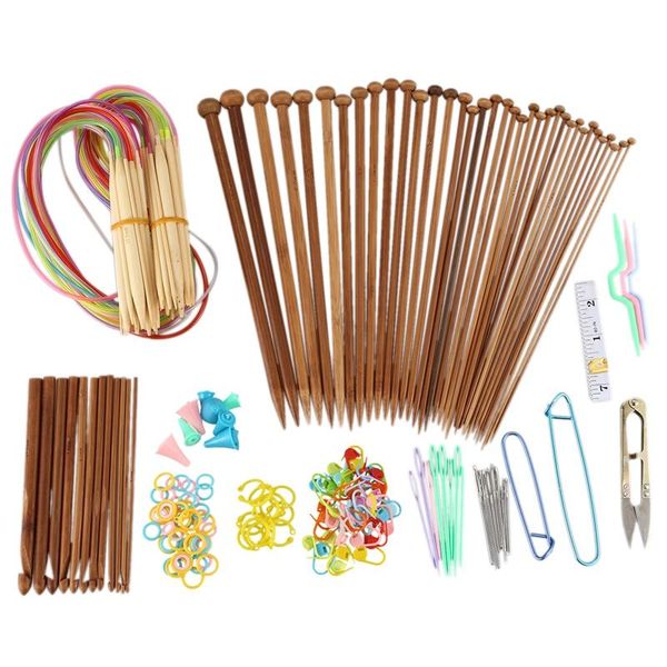 

knitting needles set-18 pairs 18 sizes bamboo circular knitting needles + 36 single pointed bamboo + weaving to, Black
