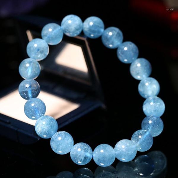 

6mm 8mm 10mm 12mm 14mm snowflake aquamarin e elastic string bracelets women men natural blue stone beads bracelets friendship1, Black