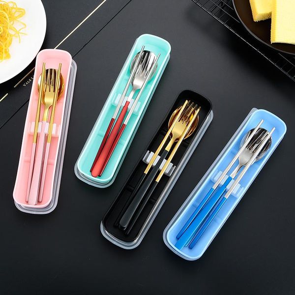 

spoons 2 sets stainless steel dinnerware portable travel tableware fork spoon cutlery with box western dinner tools contains 4pcs