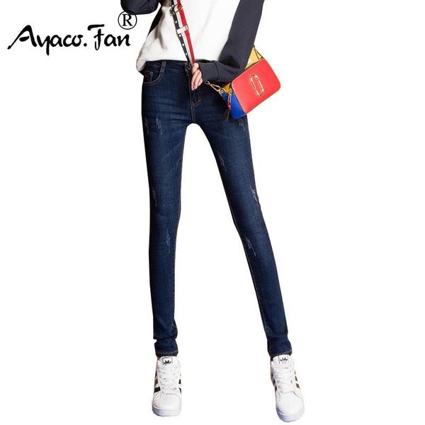 

women's jeans 2021 spring autumn women full length blue students stretch skinny female slim pencil pants denim ladies trousers