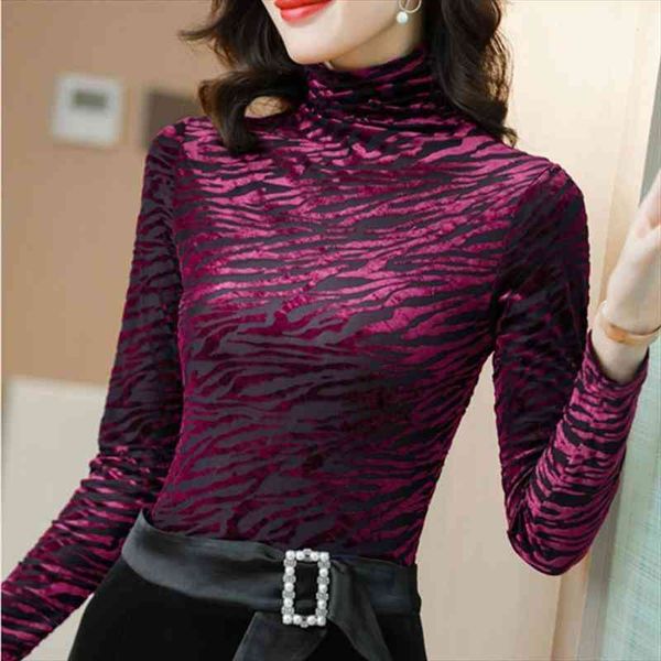 

korean women blouses women leopard blouse plus velvet warm woman turtleneck long sleeve blouses woman print blouse, White