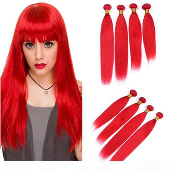 

bright red virgin brazilian human hair weaves silky straight 4pcs red colored human hair bundles deals brazilian virgin hair weft extensions, Black