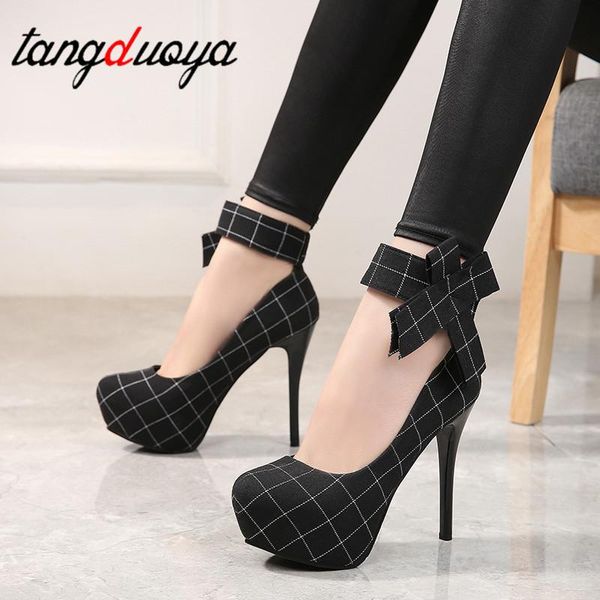 

platform high heels shoes woman bow wedding shoes 14 cm platform heels stiletto bridal pumps women high heel black
