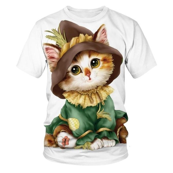 

cute cat t shirt women short sleeve casual men's fashion clothing tees funny animal 3d t shirt boys and girls, White;black