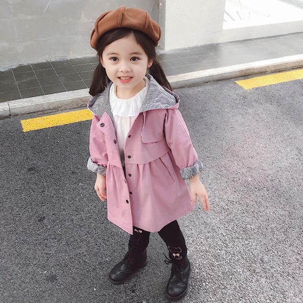 

fashion spring autumn girls hooded jacket children's clothing girl trench coat kid jacket females parka trench wind dust clothes 201118, Blue;gray