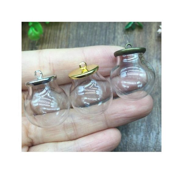 

100sets/lot round glass pendant memory locket globe charm metal cap opening empty bottle, gold crown base glass vial bbygrk, Black