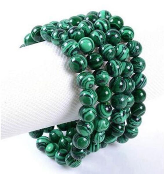 

bracelet 8mm fashion malachite round gemstone beads stretchable 7.5, Black
