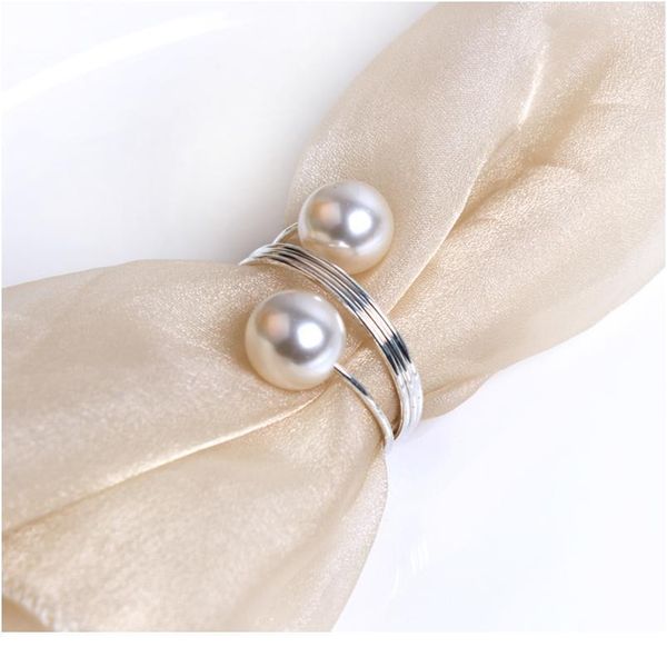 

50pcs gold silver metal pearl napkin rings napkin bow buckles serviette holder for wedding party banquet home de qylczj