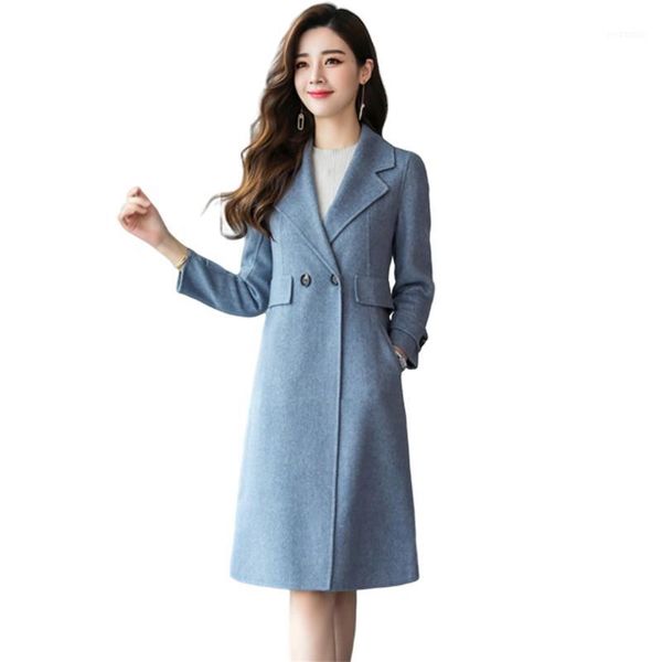 

double-faced wool coat women korean fashion long wool coats autumn winter new quality casual woolen coats tide 100% f11571, Black