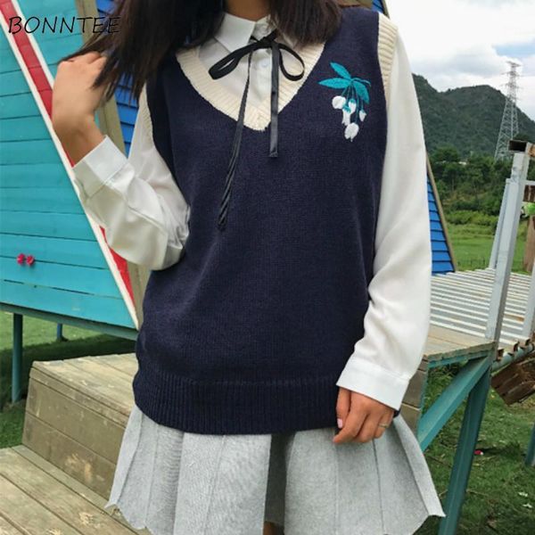 

women sweater vest autumn female knit shrug womens outwear all-match kawaii students casual preppy print ulzzang chic 2xl1, Black;white