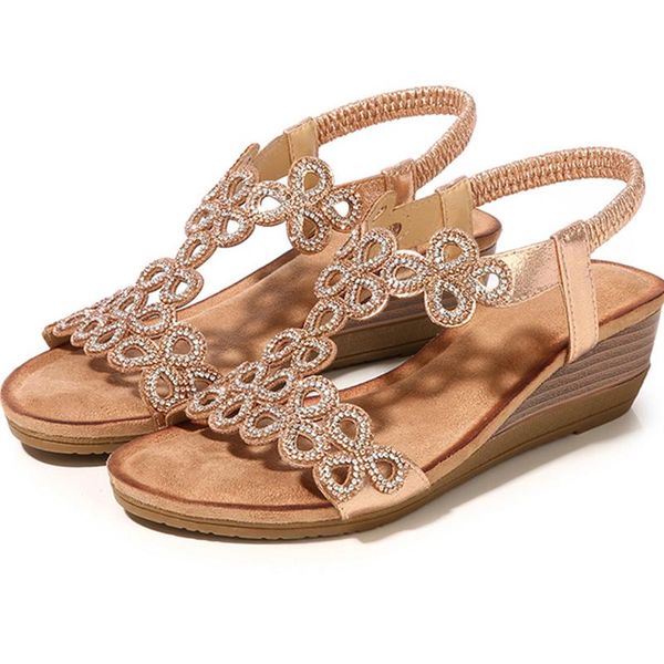 

women sandals wedges woman bohemian sandals new 2021 summer female crystal hollow out sandalias shoes large size chaussure femme, Black