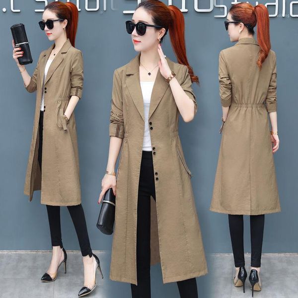 

women's trench coats 2021 spring autumn long coat fashion women thin windbreaker female overcoat 1, Tan;black