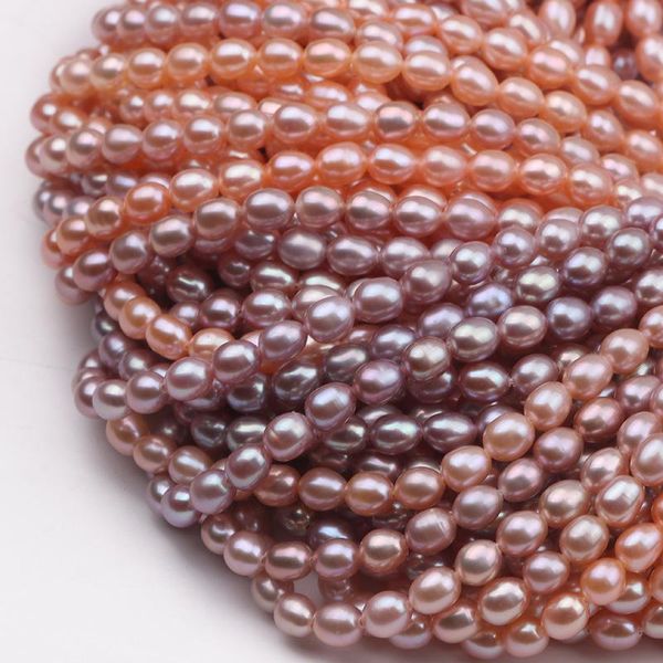 

chains freshwater pearl necklace rice shape with size 4-5mm loose strands for diy jewelry, Silver