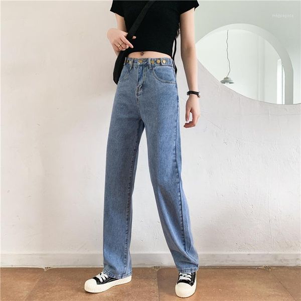 

spring autumn 2020 fashion plus size s-5xl femme jeans mm jeans female korean high waist loose straight daddy wide leg trousers1, Blue