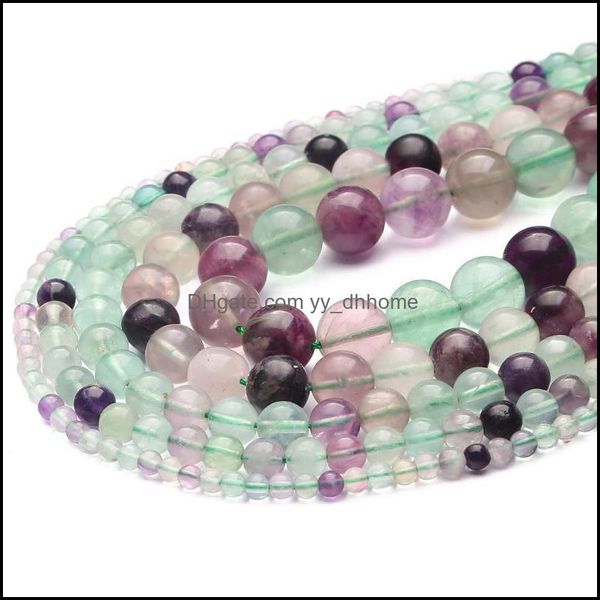 Outras contas soltas jóias fábrica de fábrica de ladacia colorf fluorite stone natural rodada para fazer colar de bracelete diy jóias entrega 202