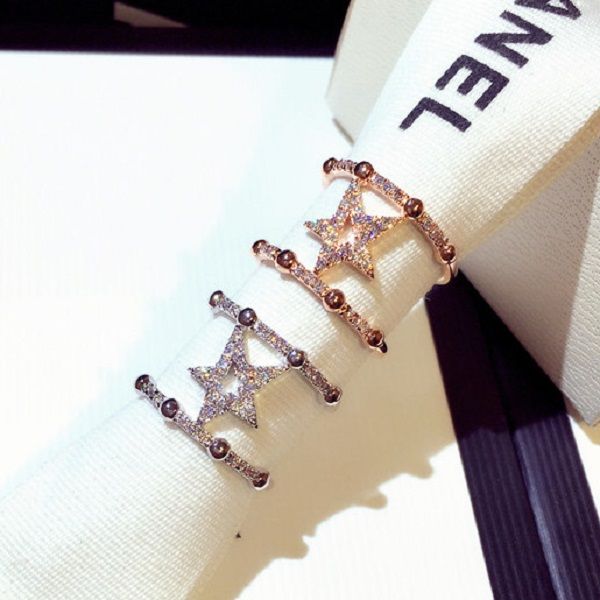 

fashion ring jewelry luxury designer diamond zirconia lovey star ring for women girls us open adjustable, Silver