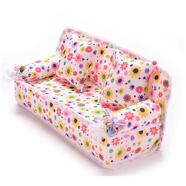 

мини диван игрушка цветок печать детская игрушка плишенные фурсированные игрушки мебель диван + 2 подушки для кукольных аксессуары дома дела