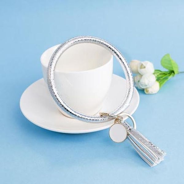 

fashion ring pu leathe tassel keychain gifts for women llaveros mujer car bag accessories keyring jewelry accessory ch3594 h jllrsn, Silver