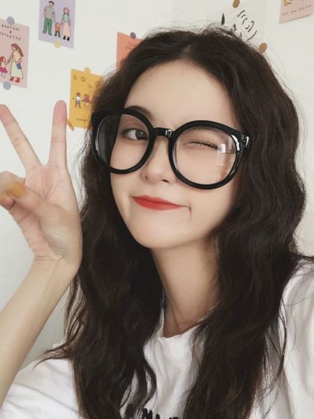 

gm plain women's net red black glasses showing small face and myopia with degree anti blue light frame