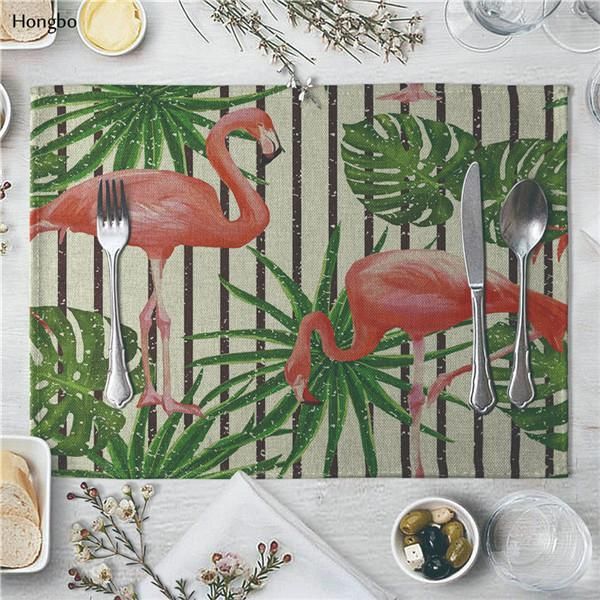 

белье placemat flamingo тропические растения узор обеденный стол коврик ткань настольные салфетки для свадебной кухни кофейная кубок матушко