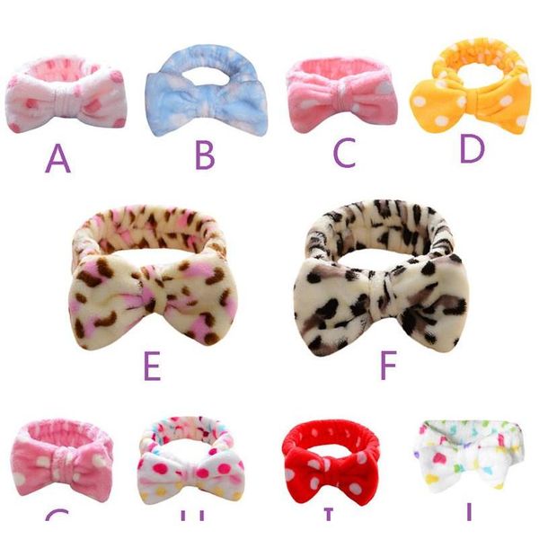 

dot print bow knot girl hairband spa shower face headband soft wrap band elastic women bathroom bath hair bands drop shipping rlloc