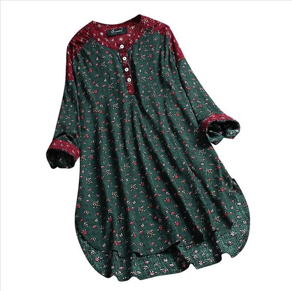 

blouse women vintage floral print patchwork long sleeve plus size shirt plus size women blouse blusas mujer chemisier femme, White