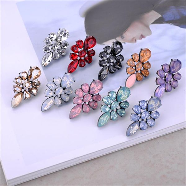

lubov colorful crystal flower stud earrings big rhinestone inlaid women piercing earrings birthday gift party jewelry gift 2020, Golden;silver