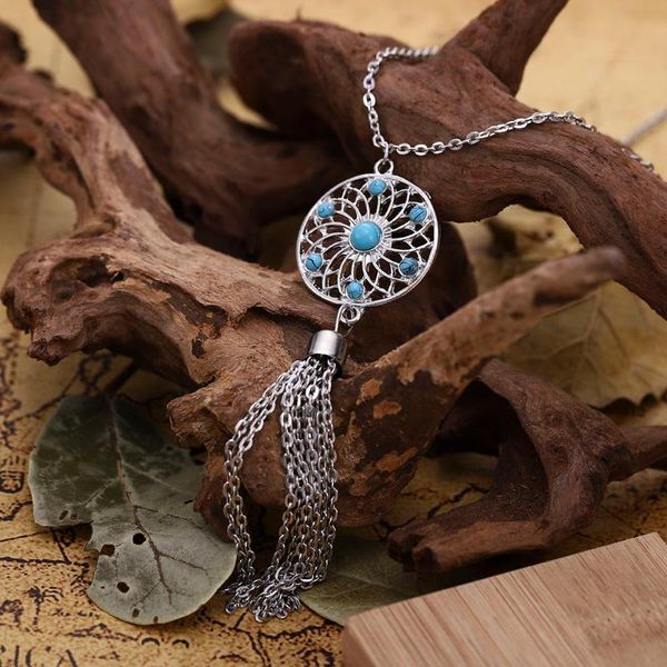 

2 style bohemia chokers sweater necklaces alloy vintage necklaces feather tassel women jewelry long sweater chain necklace, Silver
