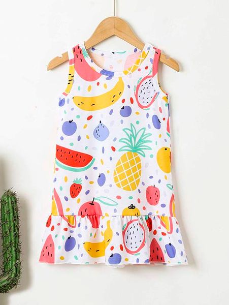 

toddler girls fruit print ruffle hem dress she, Red;yellow