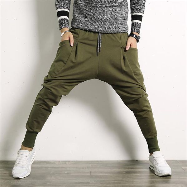 

hip hop harem pants men cotton streetwear casual trousers solid jogger pants side pocket men sweatpants, Black