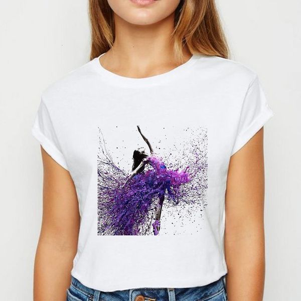

new t shirt women ballet t-shirts style european and american style spring summer women's easy matching round neck tshirt, White