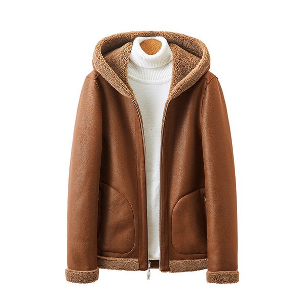 

autumn and winter men's loose plush fur integrated warm jacket korean casual two sides can wear, Black;brown