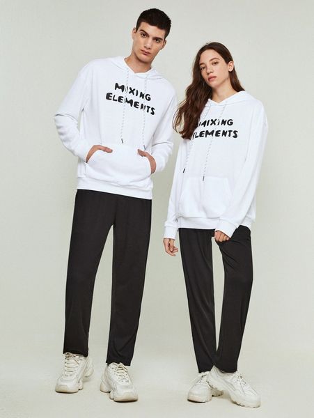 

1pc letter graphic drawstring hoodie o4q3#, Black