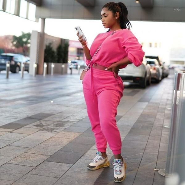 

vavcy 2021 spring pant women set elastic fabric pink color drawstring sweatshirt + pant lounge club1, Gray