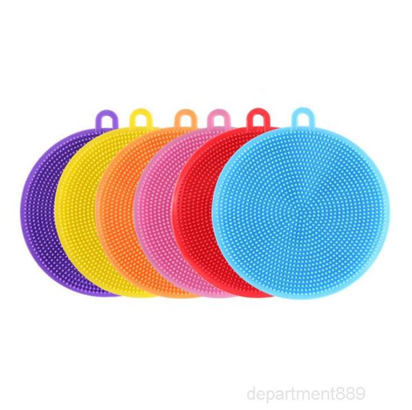 

silicone dishwashing round scrubber dish washing multi-function fruit vegetable scouring pads kitchen cleaning brush owf2962
