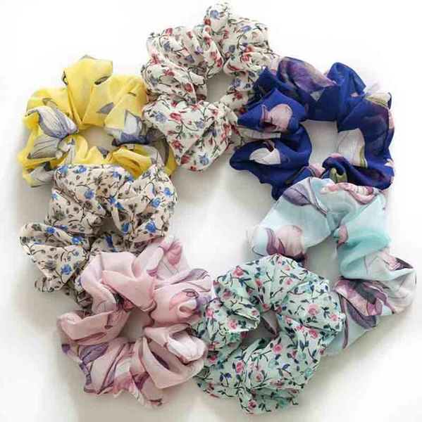 

floral hairband chiffon large intestine hair ring flower hairband women hair ties girls summer hair accessories 6 designs, Slivery;white