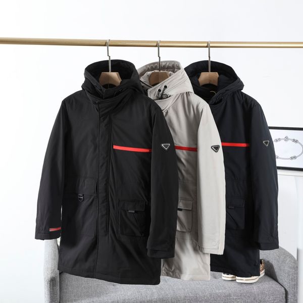 

mens parkas coat 2020 new down coat with triangle metal badge winter warm long jackets active hooded streetwear down jacket, Black