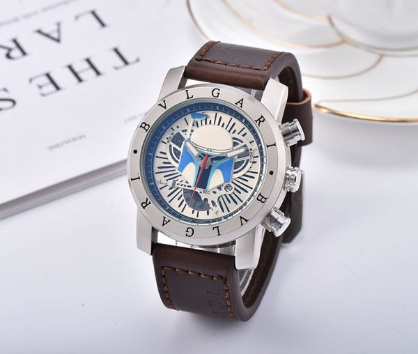 

099 chronograph working stainless steel mens luxury watches for man multifunction fashion casual quartz watche, Slivery;brown