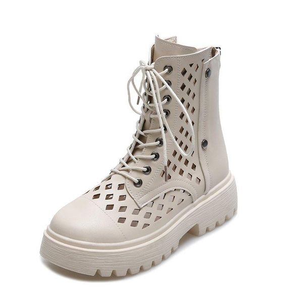

white boots women's summer thin hollow breathable spring all-match sandal rivet platform short, Black