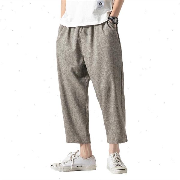 

2021 summer streetwear mens large size wide leg pants cotton linen relaxed comfortable casual harem pants joggers sweatpants, Black