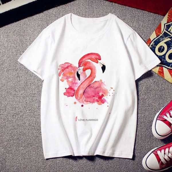 

summer woman t shirt women harajuku print flamingo casual fashion tshirt o-neck white female short sleeve t-shirts