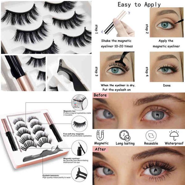 

fake eyelashes 5 pairs 3d natural soft waterproof faux cils mink makeup magnetic false eyelashes lashes and eyeliner kit cilios yeux wholesa