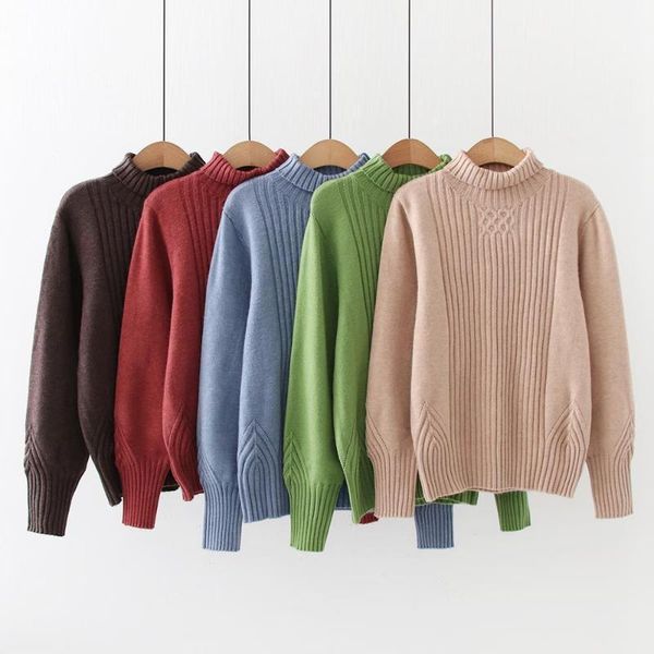 

women autumn sweater with turtleneck solid color knitted pullover femme casual loose thick winter christmas sweater t1, White;black