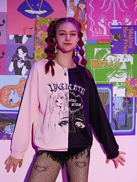 

romwe letter figure graphic colorblock sweatshirt o33c#, White;black