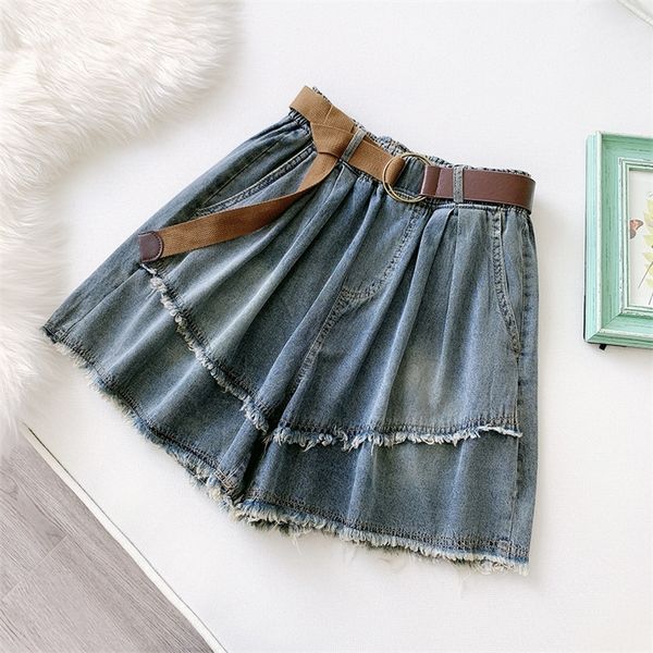 

bygouby women's denim shorts with belts classic vintage high waist wide leg female caual summer ladies shorts jeans for women y200822, White;black